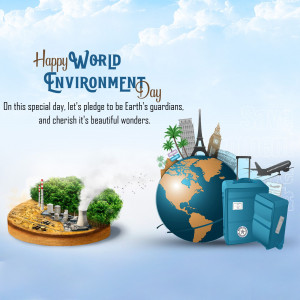World Environment Day graphic with Earth and landmarks