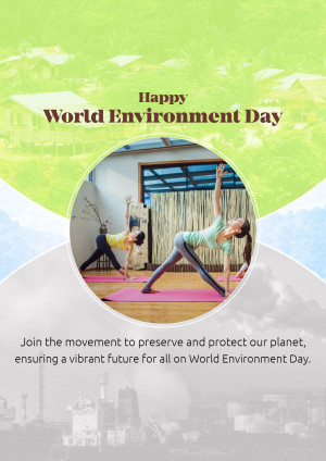 People practicing yoga outdoors with a World Environment Day message.