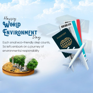 World Environment Day graphic with travel elements and eco-friendly message