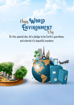 World Environment Day graphic with Earth and landmarks