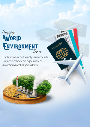World Environment Day graphic with travel elements and a focus on eco-friendly practices.