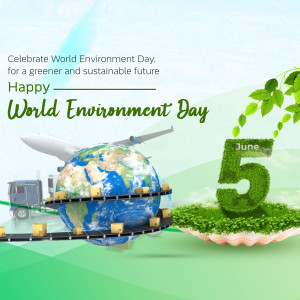 World Environment Day graphic with Earth, transportation, and greenery