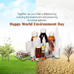 Image depicting the contrast between a healthy environment and a polluted one, with pharmaceuticals representing environmental concerns.