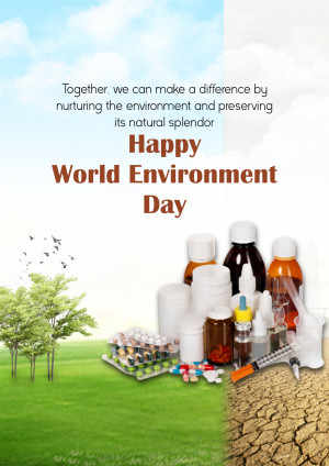 World Environment Day graphic with nature and medical supplies
