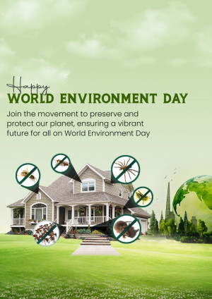 World Environment Day graphic with a house protected from pests and a globe in the background.