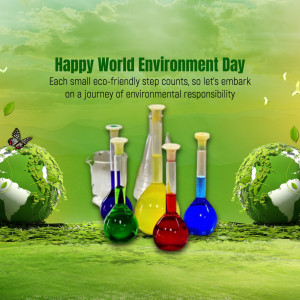 World Environment Day graphic with lab equipment and globes