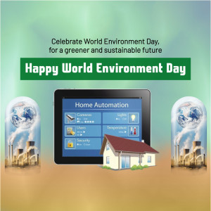 World Environment Day graphic with home automation and environmental themes.