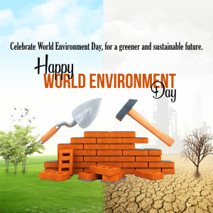 World Environment Day graphic with tools and a divided landscape