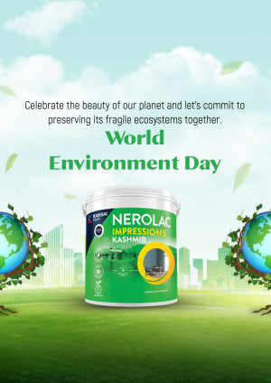 Nerolac paint can with a World Environment Day theme, featuring globes and green foliage.