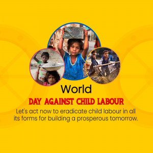 Image promoting World Day Against Child Labour with children carrying heavy loads.