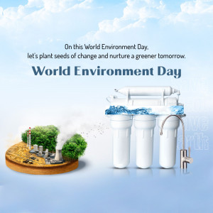 World Environment Day graphic with water filter and greenery