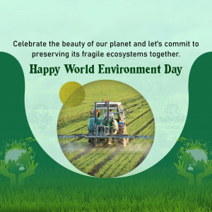 World Environment Day graphic with a tractor spraying fields