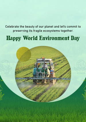 World Environment Day graphic featuring a farmer spraying crops with a tractor.