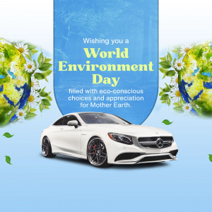 World Environment Day graphic with a car and floral elements