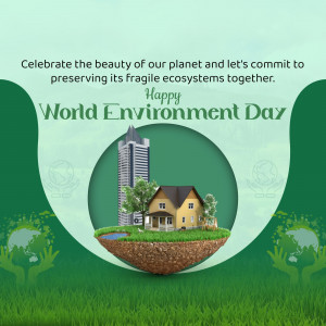 World Environment Day graphic with cityscape and nature elements