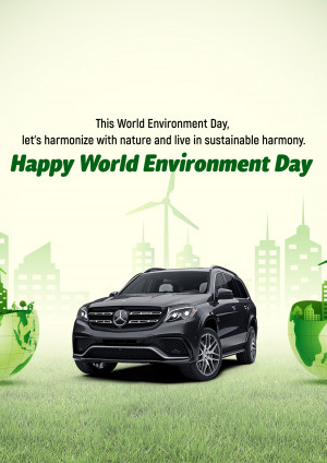 World Environment Day graphic with a car and eco-friendly elements