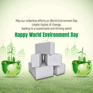 World Environment Day graphic with globes, buildings, and sugar cubes