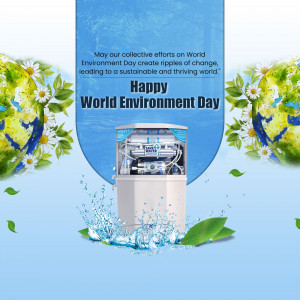 Water purifier with World Environment Day message and floral decorations.