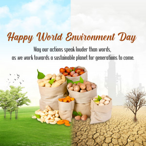 World Environment Day graphic with fresh produce and a split landscape representing a healthy and damaged environment.