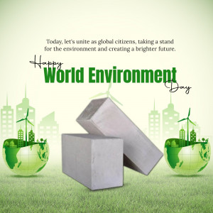 World Environment Day graphic with globe, buildings, and wind turbines