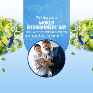 Image depicting World Environment Day with a couple looking at a tablet and a globe.