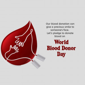 Illustration of a blood drop with a hand inside, promoting blood donation for World Blood Donor Day.