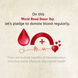 World Blood Donor Day graphic with blood drop and medical symbol