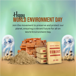 World Environment Day graphic with construction materials and Earth in domes.