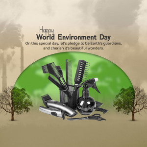 World Environment Day graphic with barber tools inside a globe