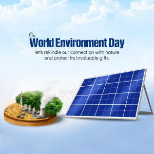 World Environment Day graphic featuring a solar panel and a miniature landscape.