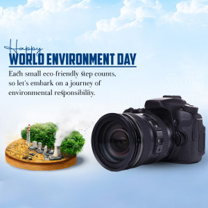 World Environment Day graphic with a camera and eco-friendly scene