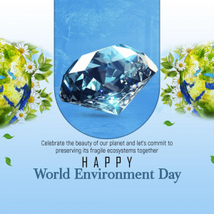 A diamond shaped Earth with floral decorations and a World Environment Day message.