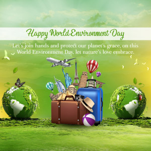 World Environment Day celebration with travel elements and globes