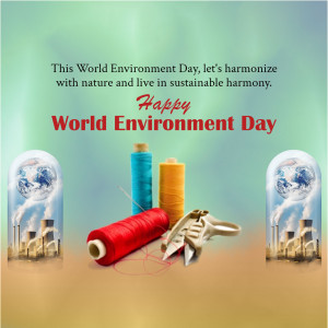 World Environment Day graphic with spools of thread and factory smokestacks