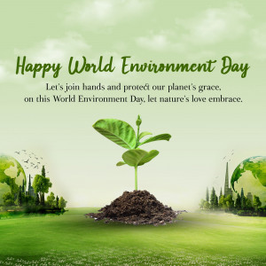 World Environment Day greeting with a plant sprout and Earth imagery.