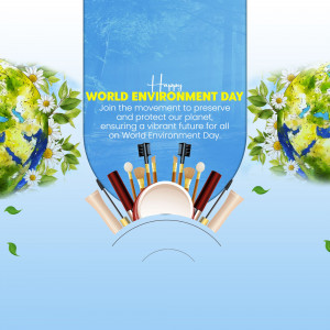 World Environment Day graphic with globe, flowers, and eco-friendly products