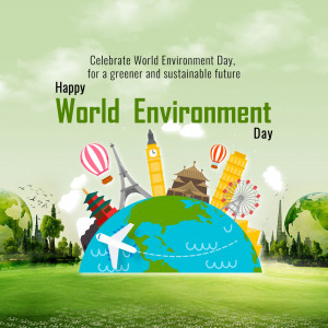 World Environment Day illustration with landmarks and a globe