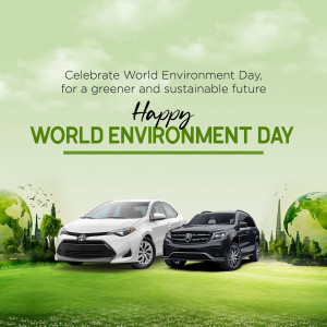 World Environment Day graphic featuring cars and globes
