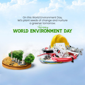 World Environment Day graphic with plants, tools, and electrical components