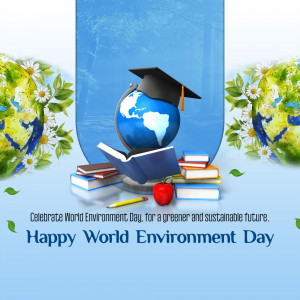 Globe with graduation cap and books for World Environment Day