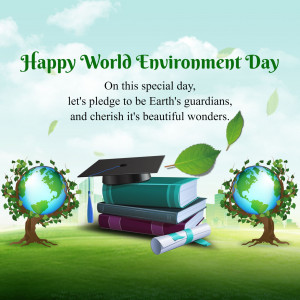 World Environment Day graphic with globe, books, and graduation cap