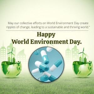 World Environment Day graphic with Earth globes and pills