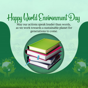 World Environment Day greeting with books and green foliage
