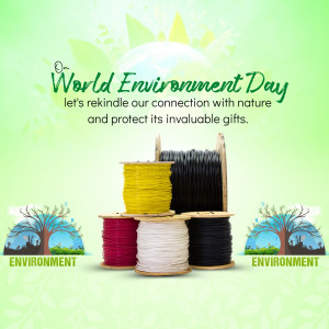 World Environment Day graphic with spools of thread and trees
