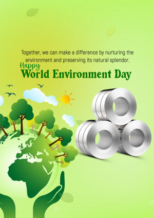 World Environment Day graphic with Earth, trees, sun, and recycling symbols.