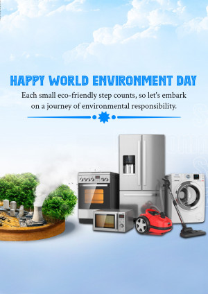World Environment Day graphic featuring eco-friendly appliances and greenery.