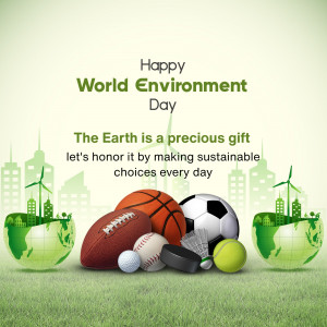 World Environment Day greeting with sports equipment and a globe