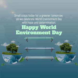 World Environment Day graphic with floating islands and solar panels