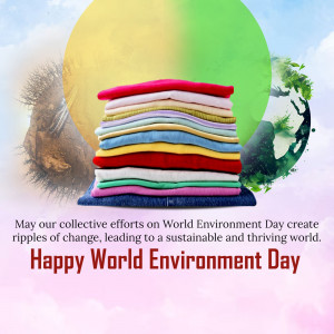 Stack of colorful clothes with nature background for World Environment Day
