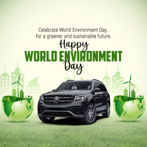 World Environment Day graphic with a car and green cityscape